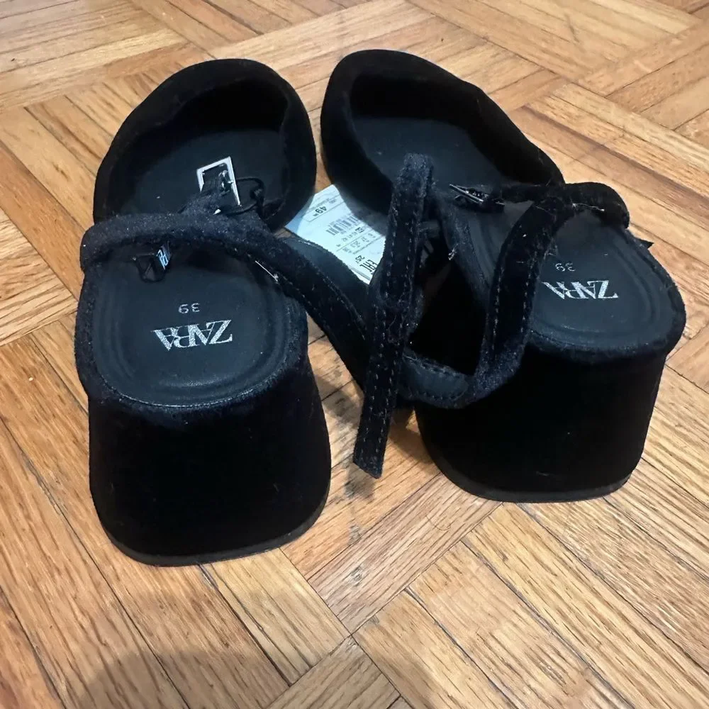 Zara Black Velvet Heeled Shoes